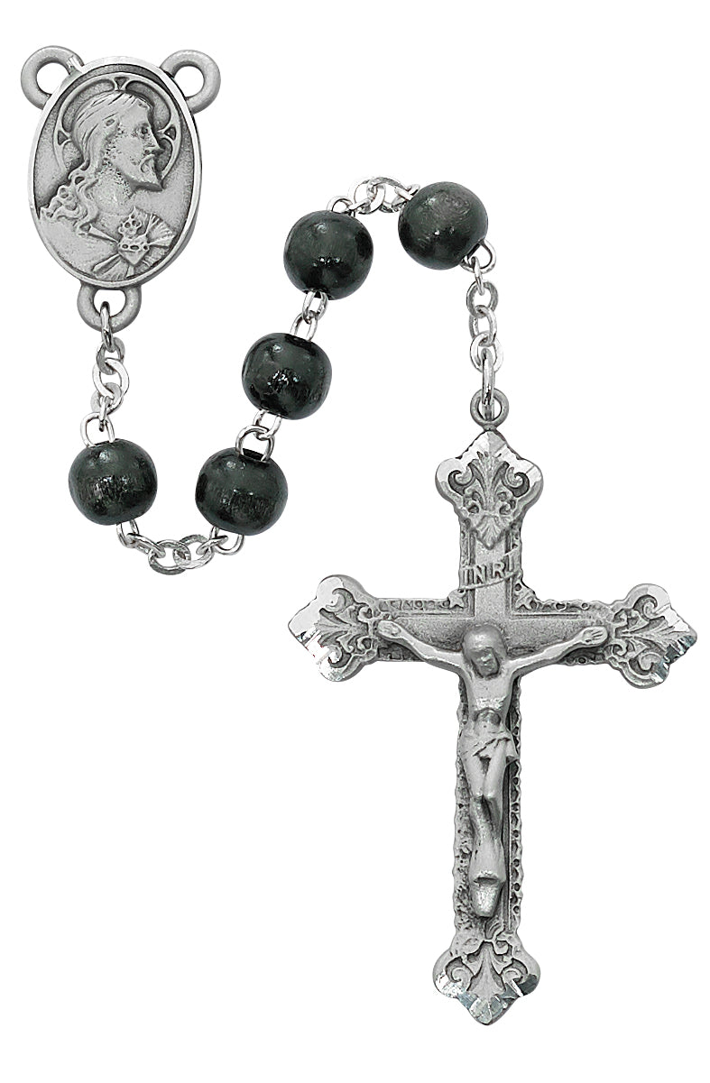 Black Wood Scared Heart Rosary