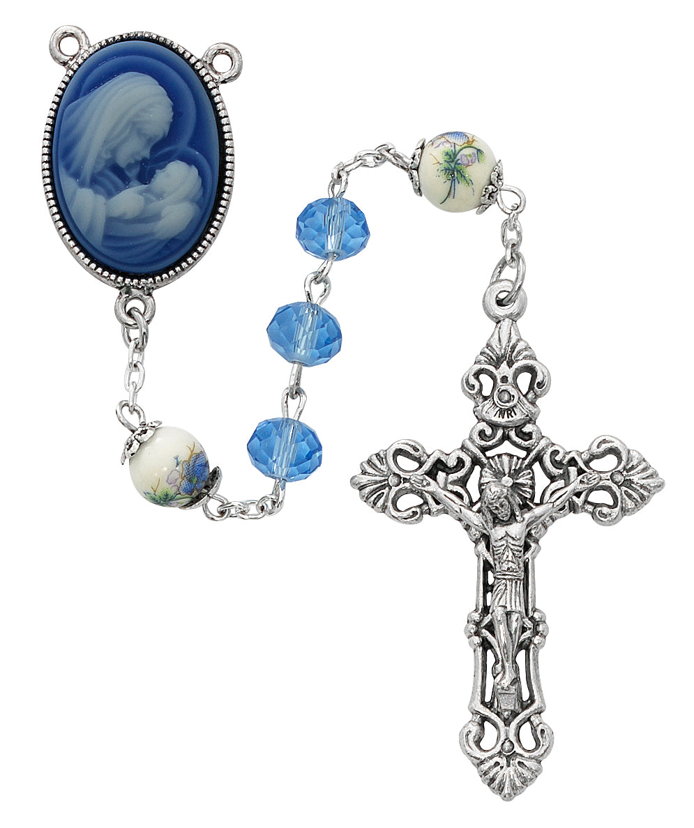 Blue Crystal and Ceramic Rosary