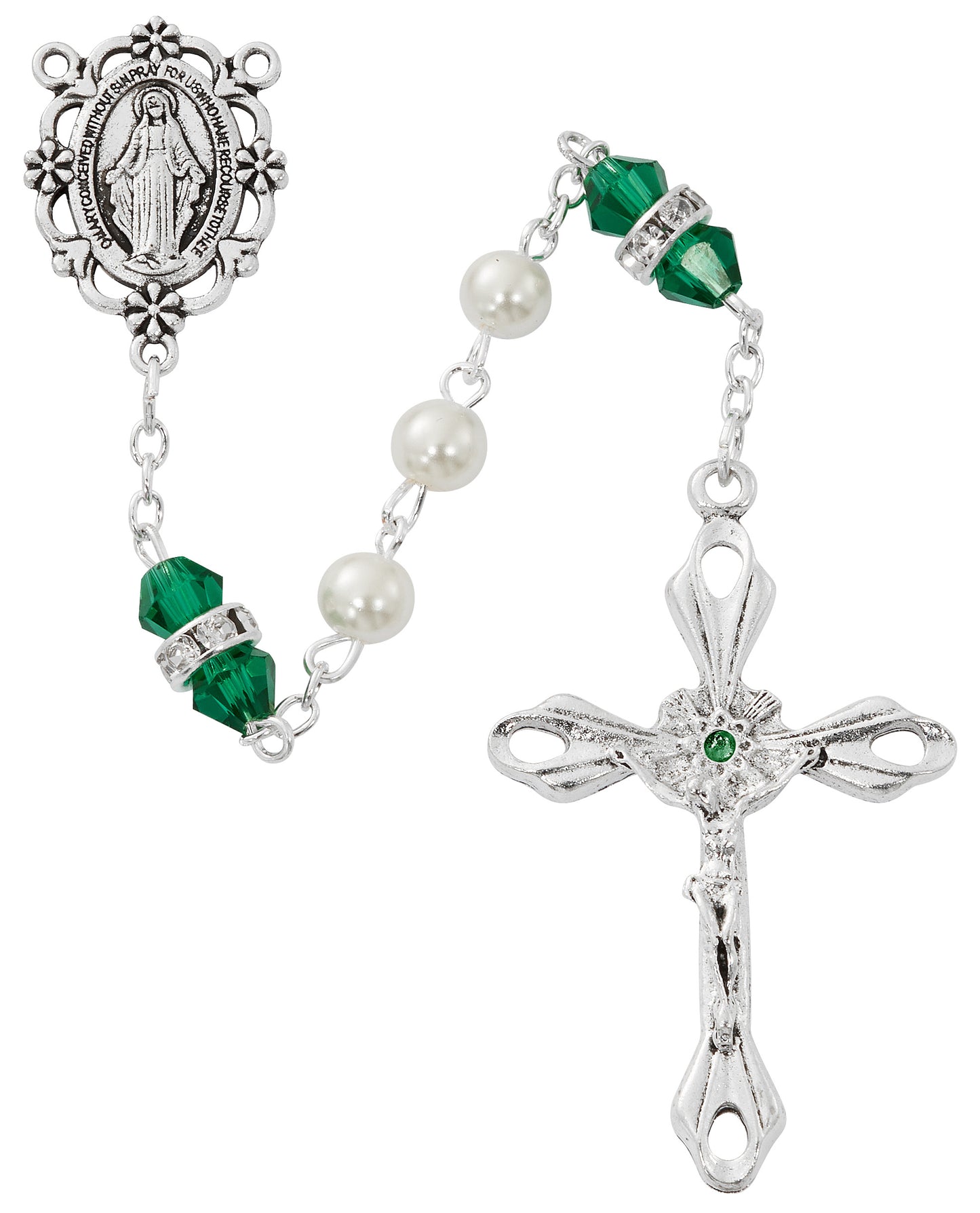 Pearl and Emerald Rosary With Zinc Center and Crucifixed
