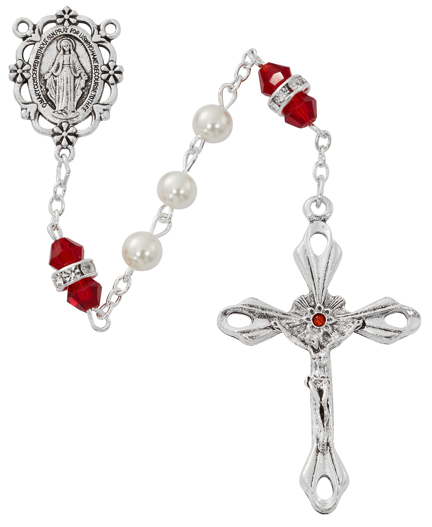 Pearl and Garnet Rosary With Zinc Center and Crucifixed