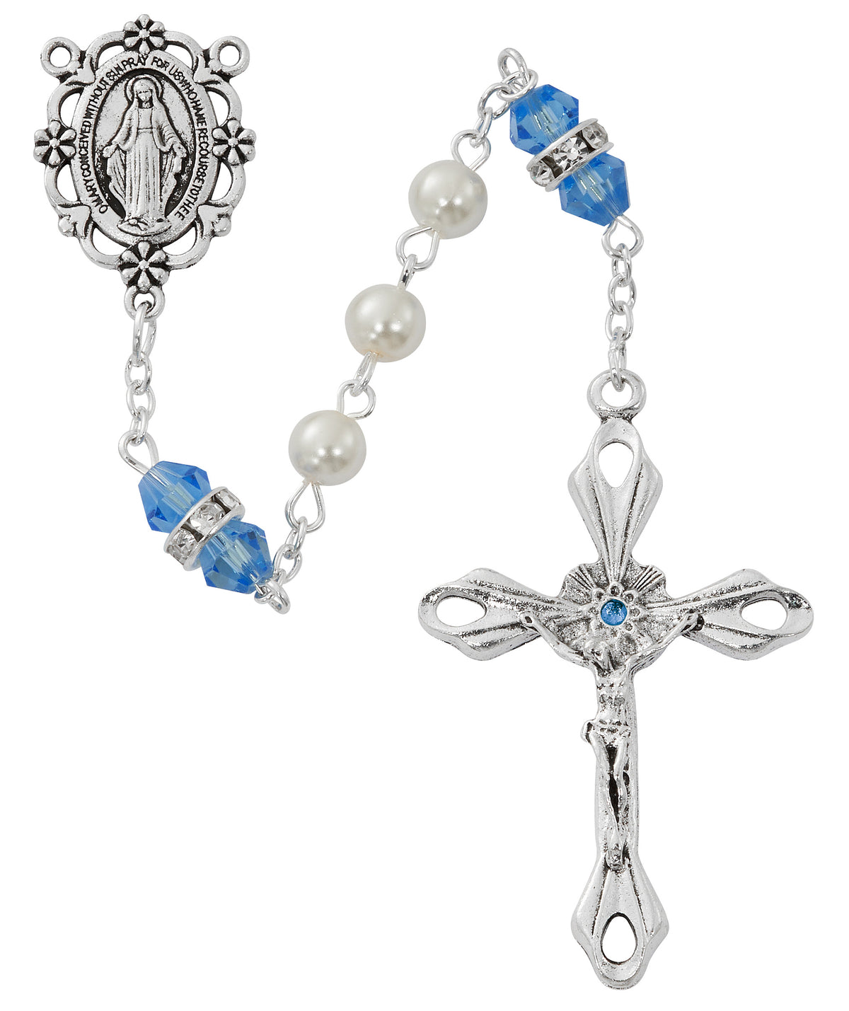 Pearl and Zircon Rosary With Zinc Center and Crucifixed