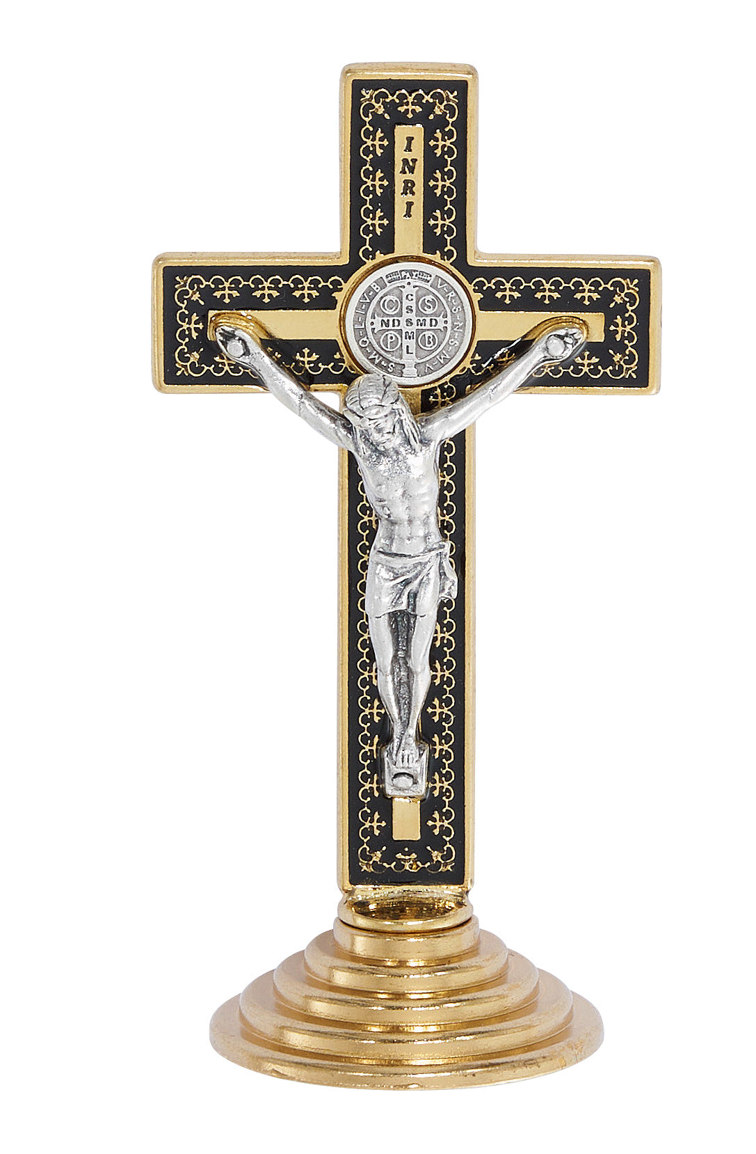 3.5 In Gold & Black St. Benedict Standing Crucifix - Made In Italy