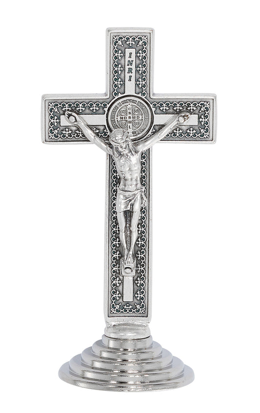 3.5 In Silver St. Benedict Standing Crucifix - Made In Italy