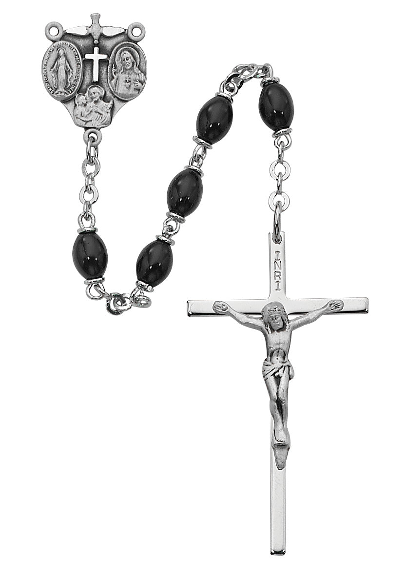 Black Glass Oval Rosary  (136LF)