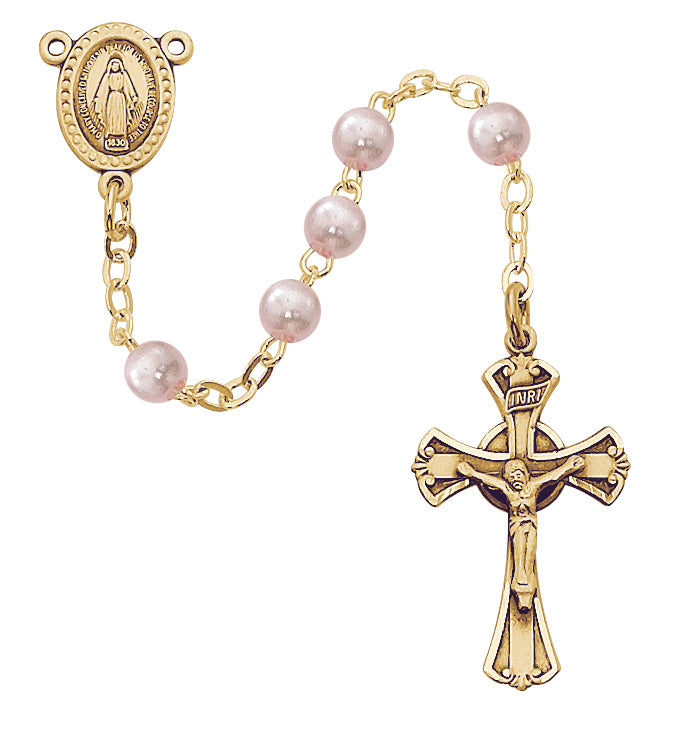 Baby Pink Pearl Gold Plated Rosary - 3mm