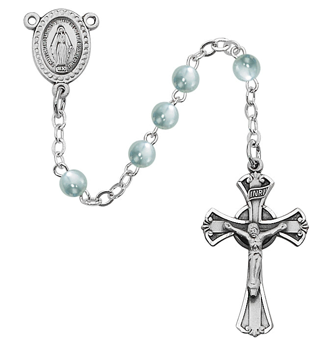 Blue Glass Sterling Silver Miraculous Children's Rosary