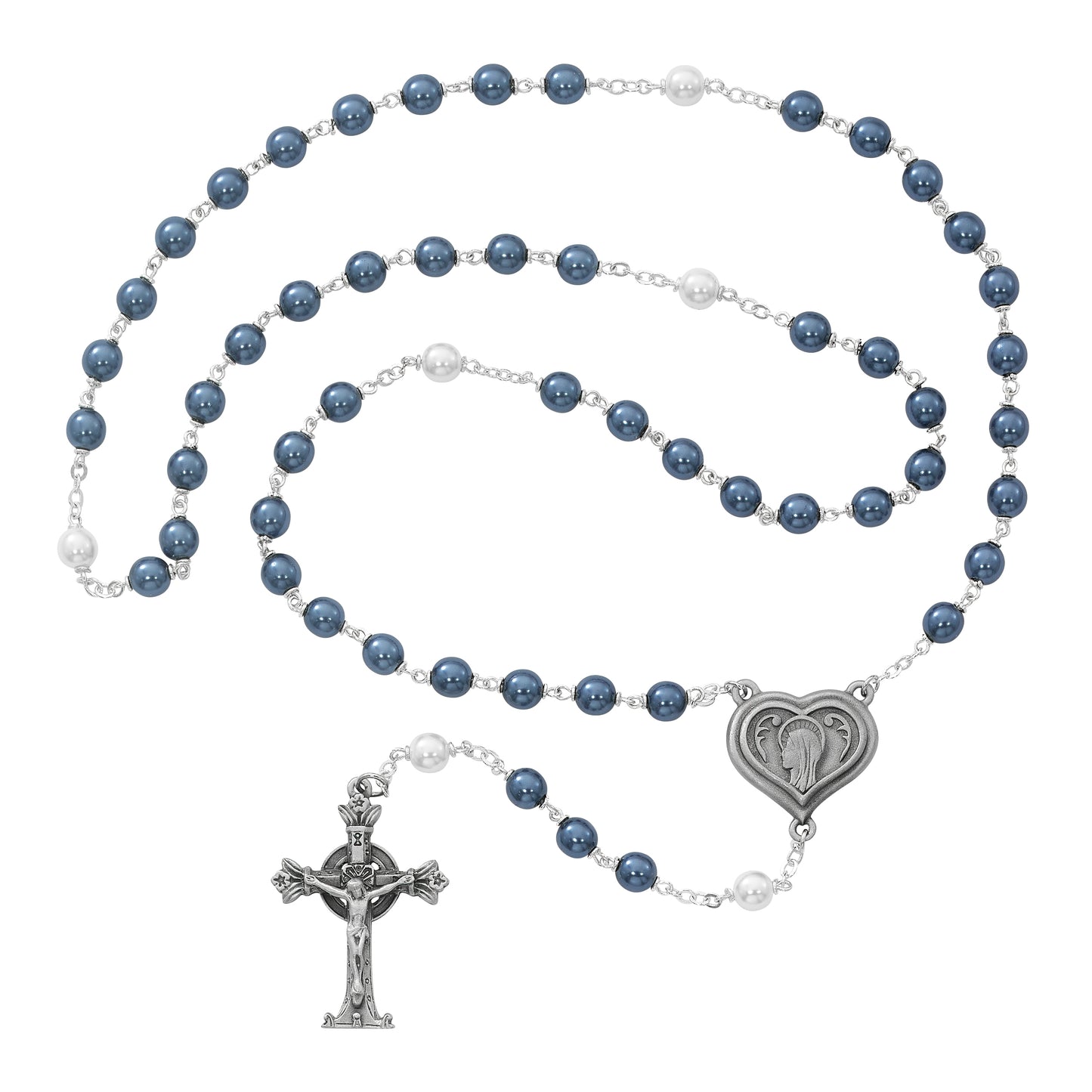Blue and Pearl Like Glass Lourdes Water Rosary