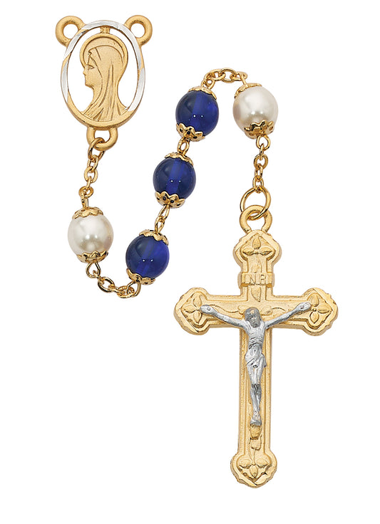 Blue and Pearl Like Glass Rosary