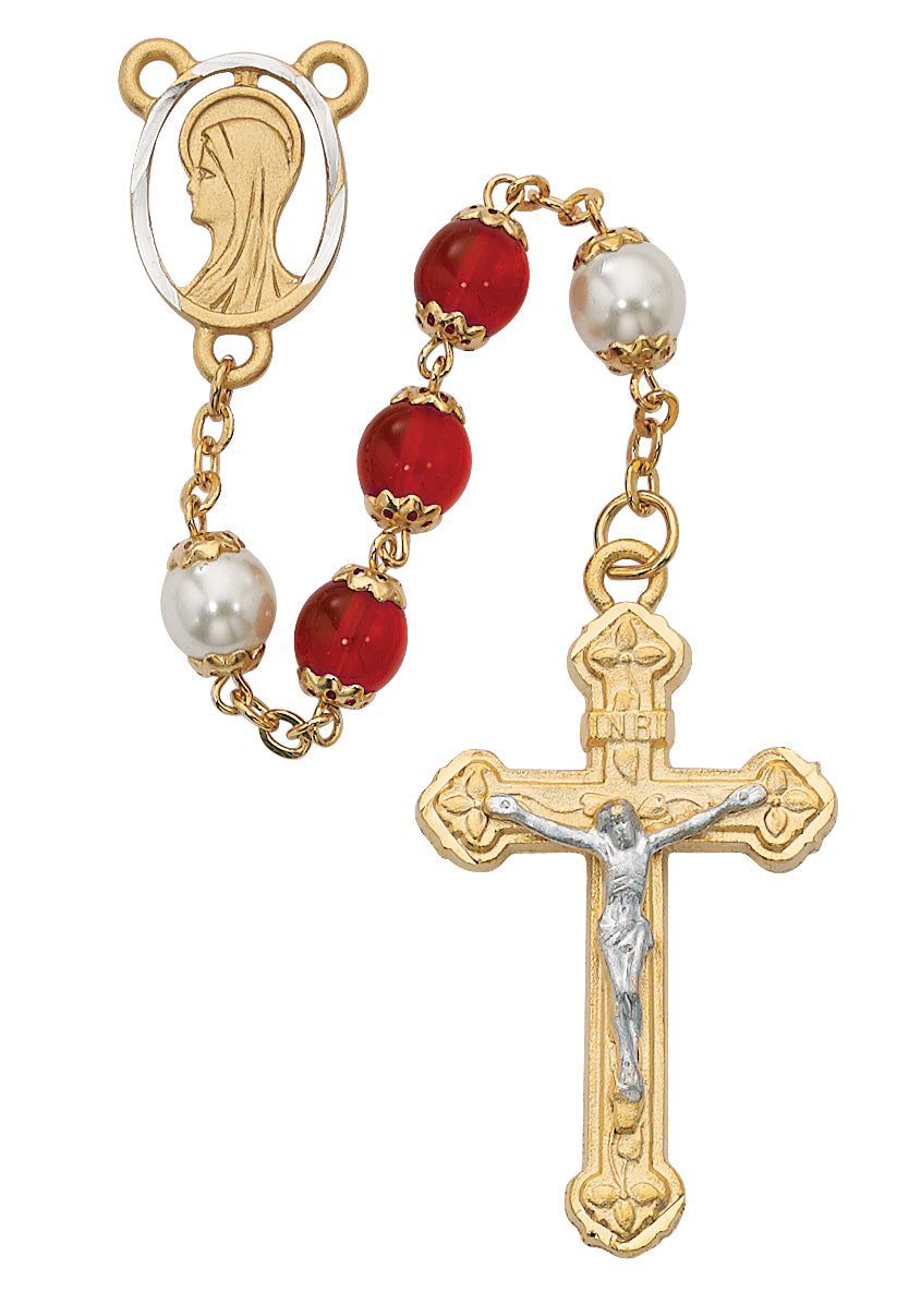 Red and Pearl Like Glass Rosary