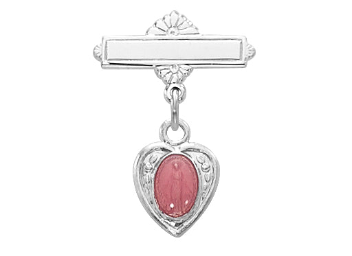 Sterling Silver Heart Shaped Pink Miraculous Baby Pin (452L)
