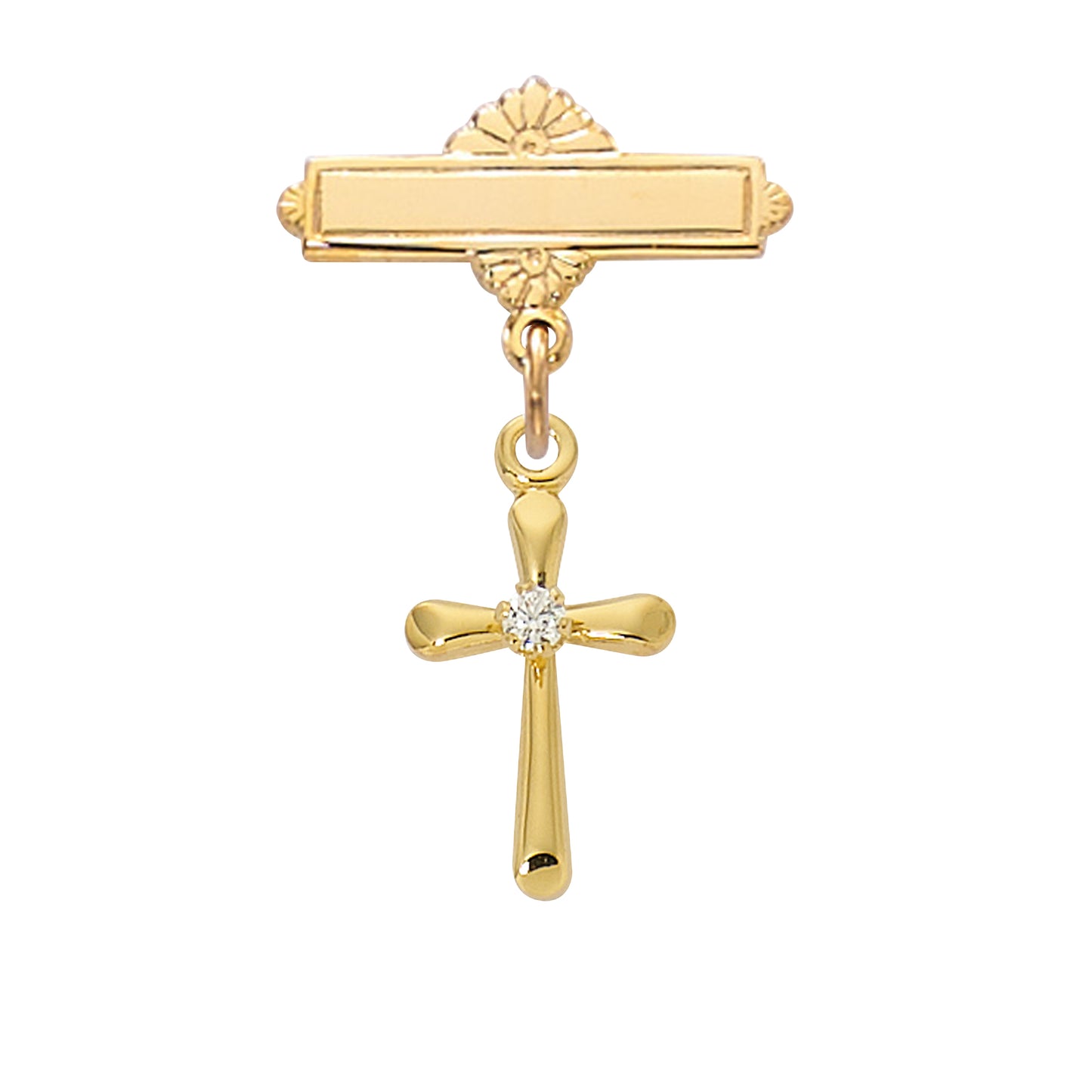 Gold on Sterling Crystal Stone Cross Baby Bar Pin