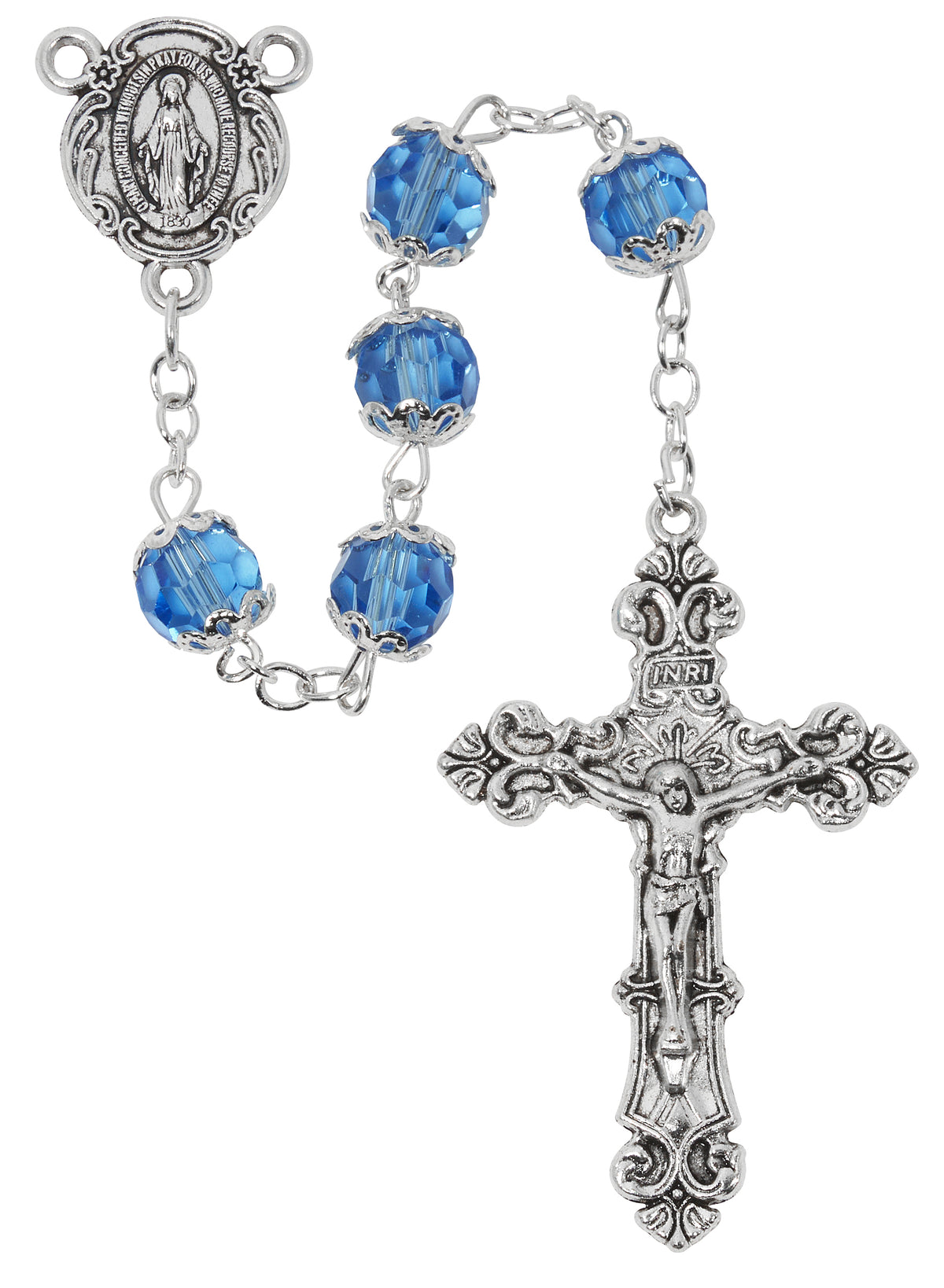 Blue Glass Capped Rosary