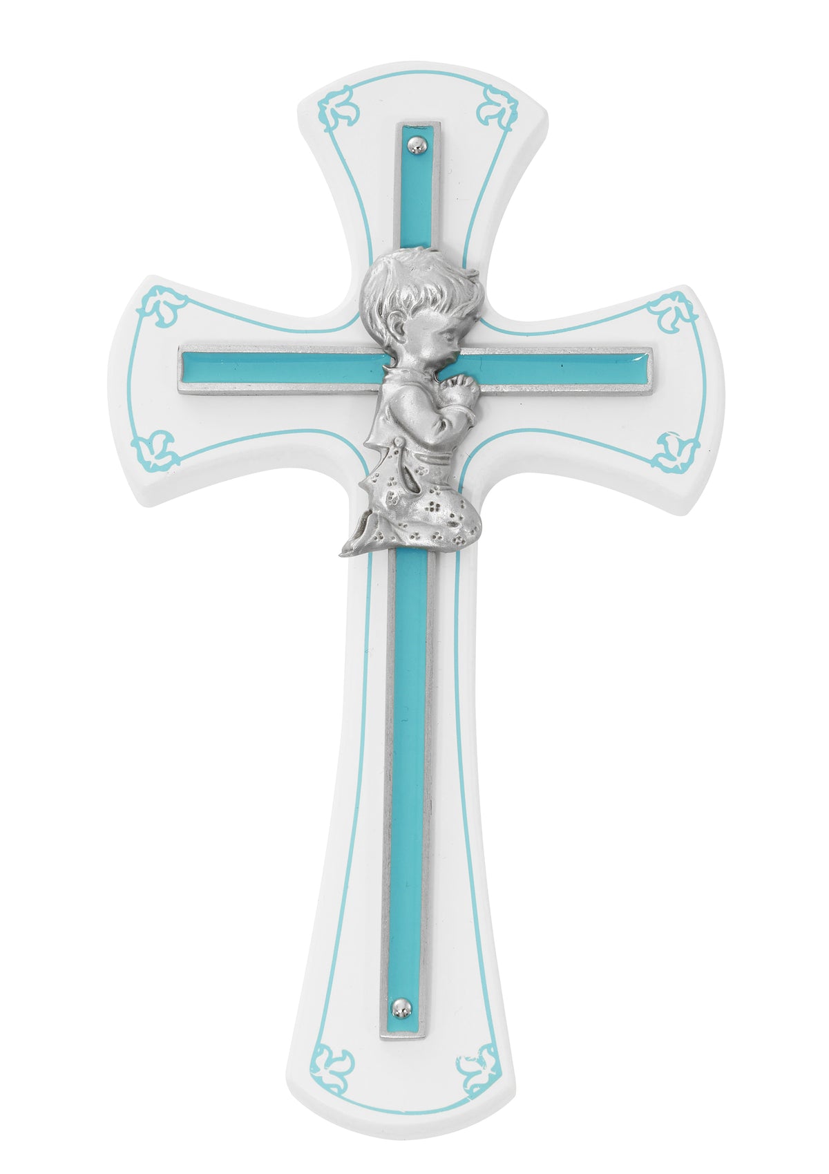 7in White and Blue Boy Praying Cross