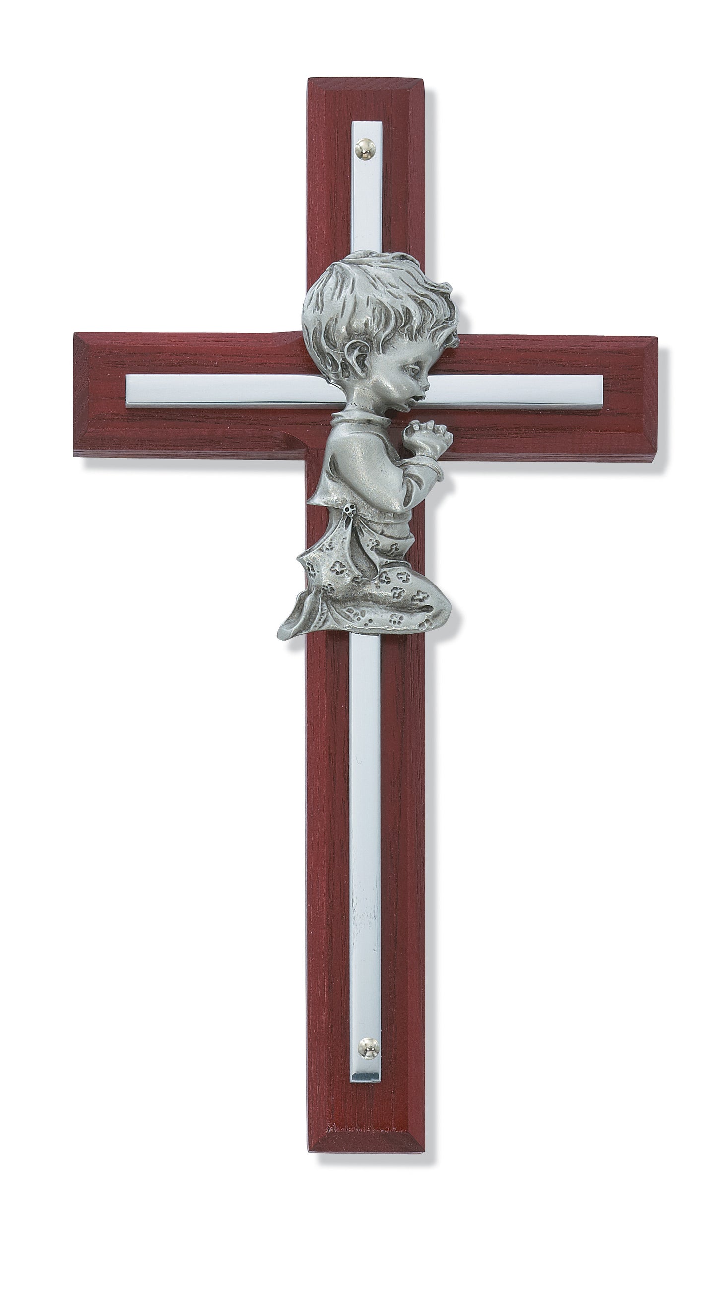 6in Cherry Stained and Silver Boy's Cross