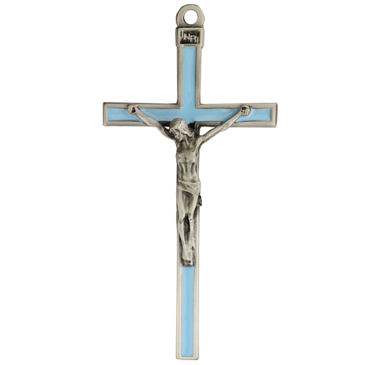 5in Blue Enamel Wall Crucifix
