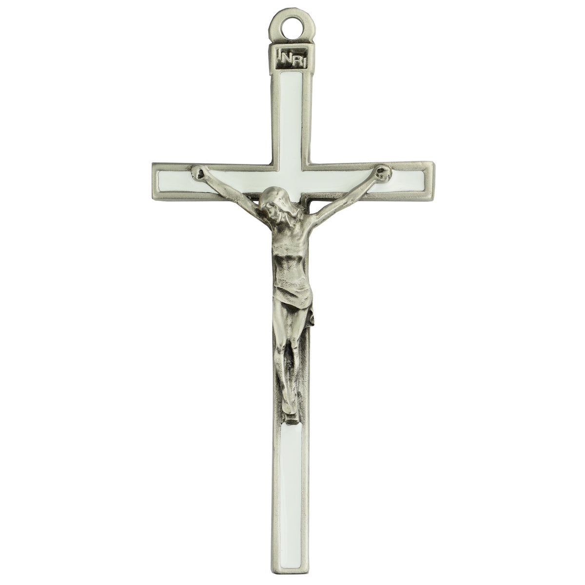 5in Unisex White Enamel Wall Crucifix