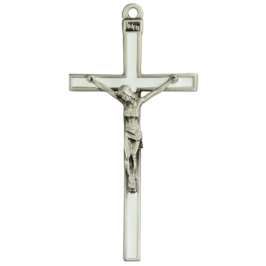 5in Unisex White Enamel Wall Crucifix