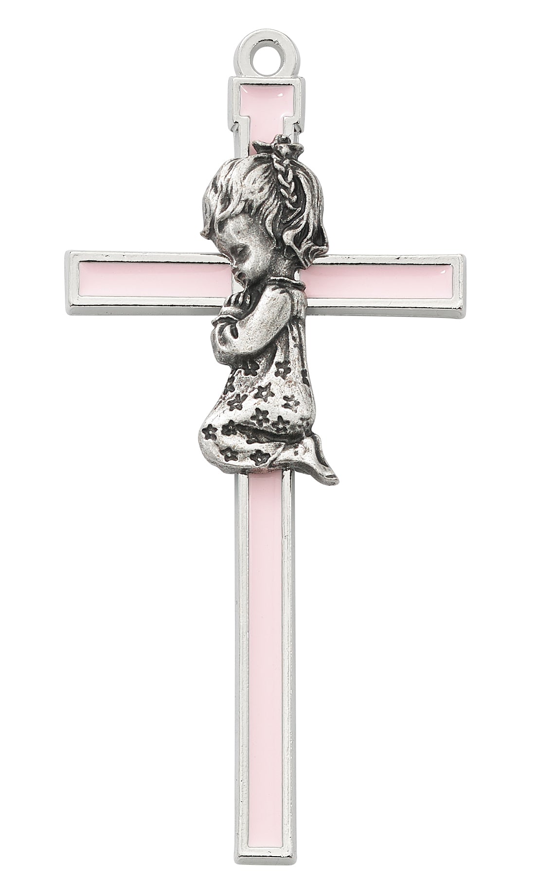 5in Silver Praying Girl on Pink Epoxy Wall Cross