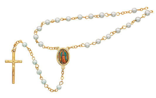 Gold Guadalupe Box and Blue Children's Rosary