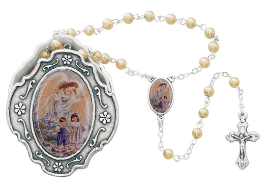 Guardian Angel Box and Pearl Like Children's Rosary