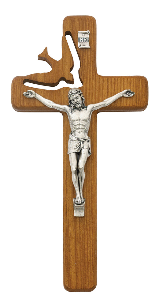 8 In Walnut Stain Holy Sprit Crucifix - Made in USA