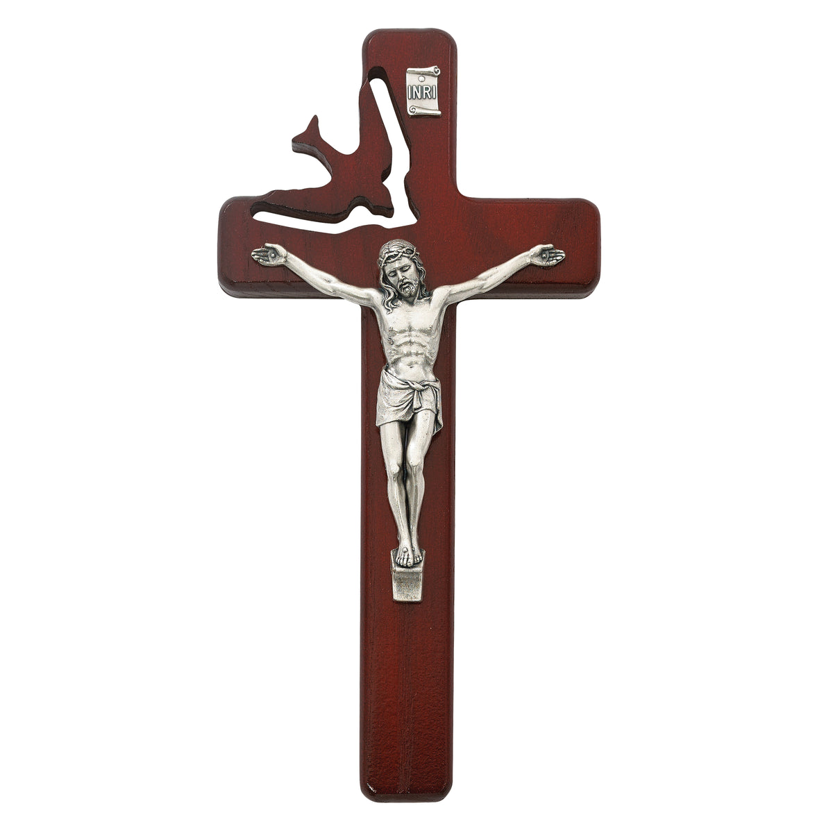 8 In Cherry Stain Holy Sprit Crucifix - Made in USA