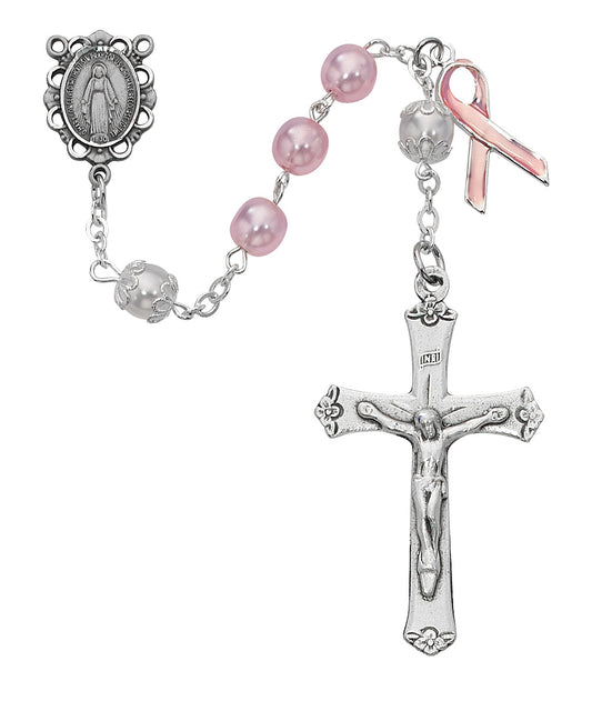 Pink Pearl Like Cancer Rosary  (791SF)