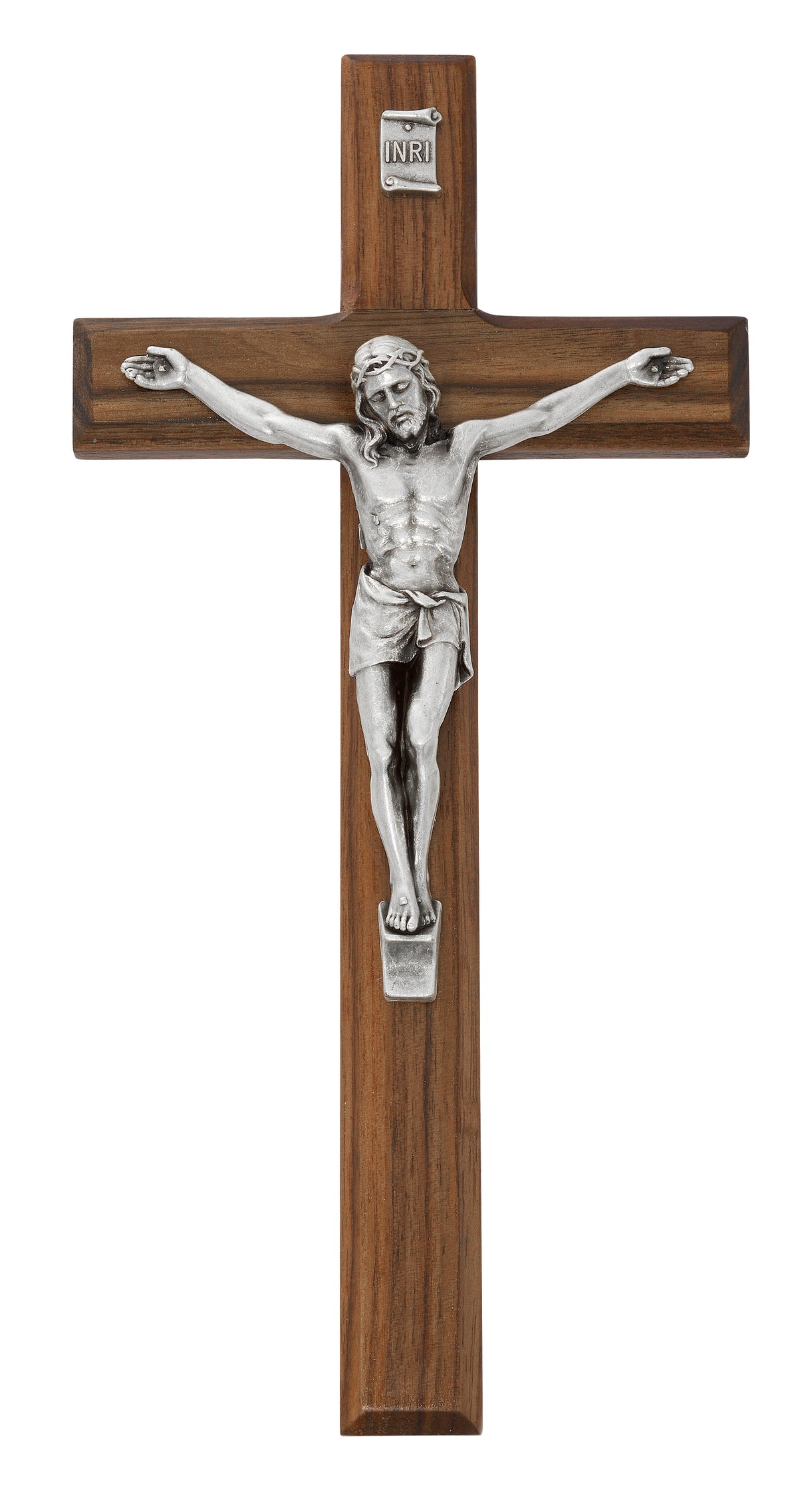 10 In Walnut Stain Inlay Crucifix - Made in USA
