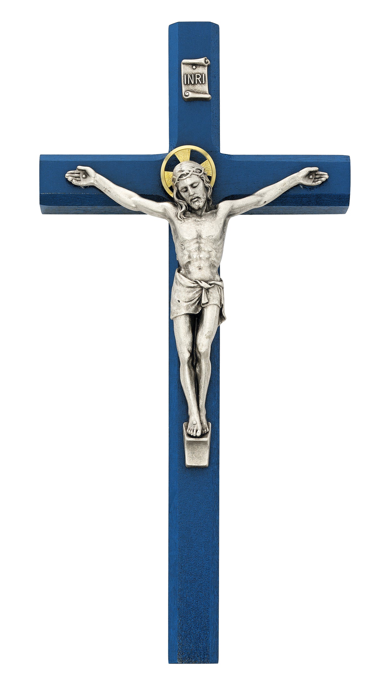 10 In Navy Blue Crucifix Silver Corpus - Made in USA