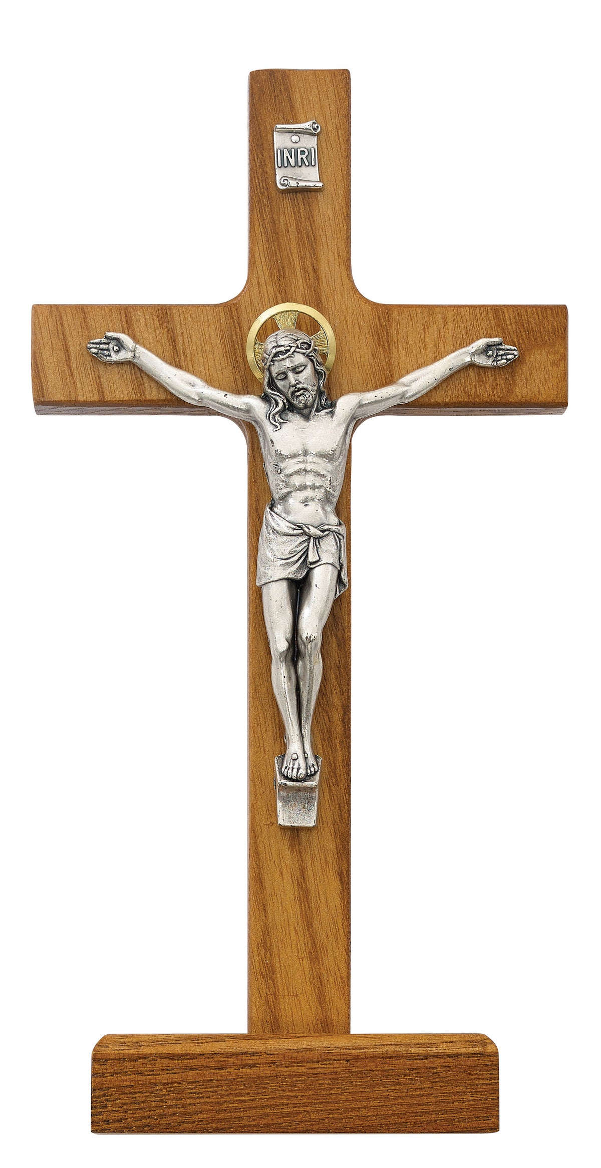 8 In Walnut Stain Standing Crucifix - Made in USA