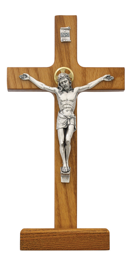 8 In Walnut Stain Standing Crucifix - Made in USA