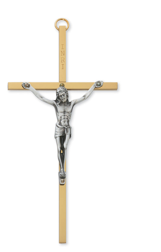 6 In Brass Cross With Pewter Corpus - Made in USA