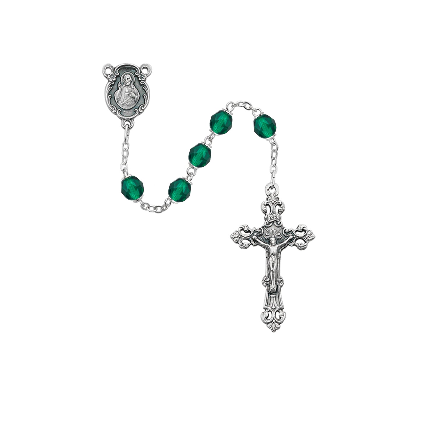 Dark Green Glass May Rosary