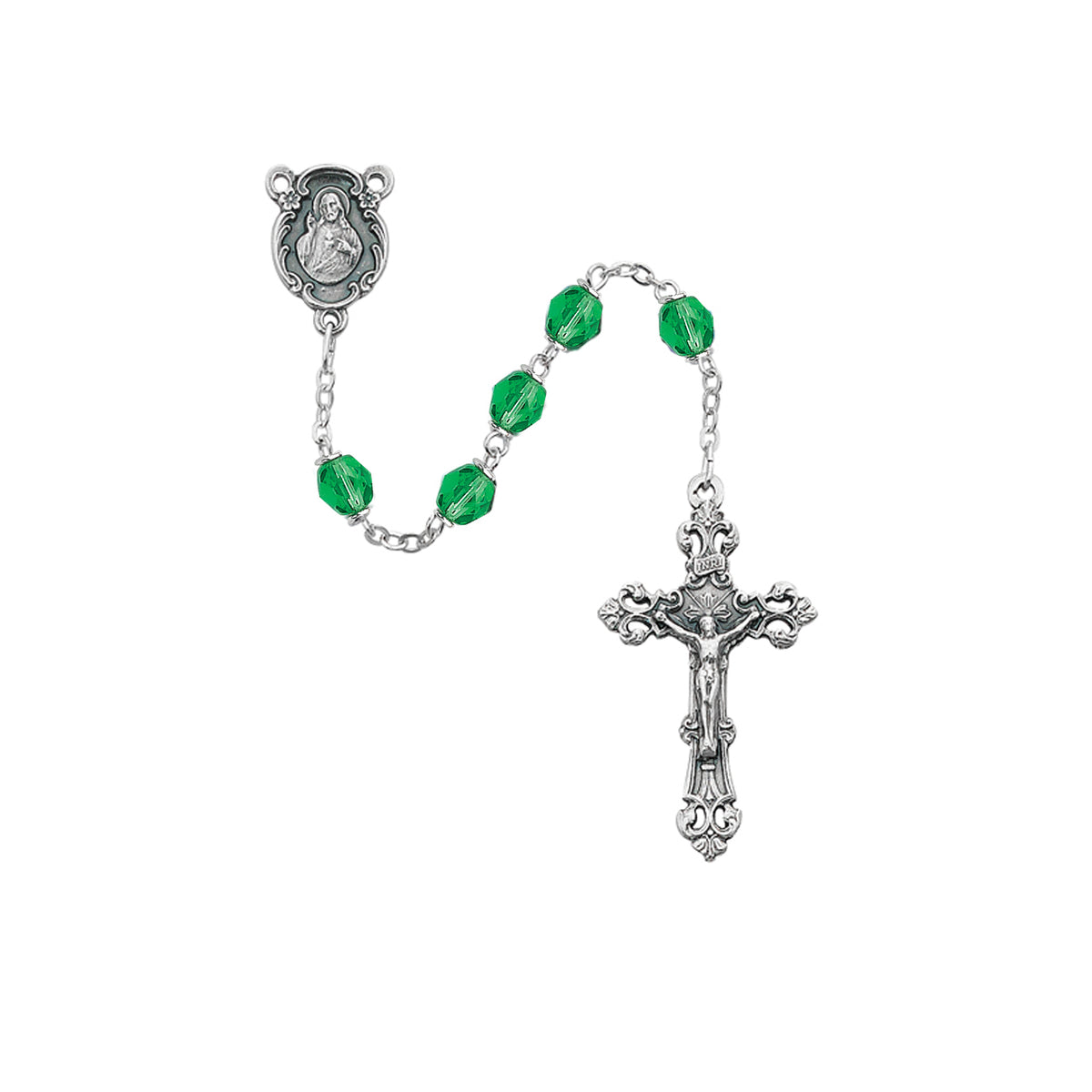 Light Green Glass August Rosary  (875-PEG)
