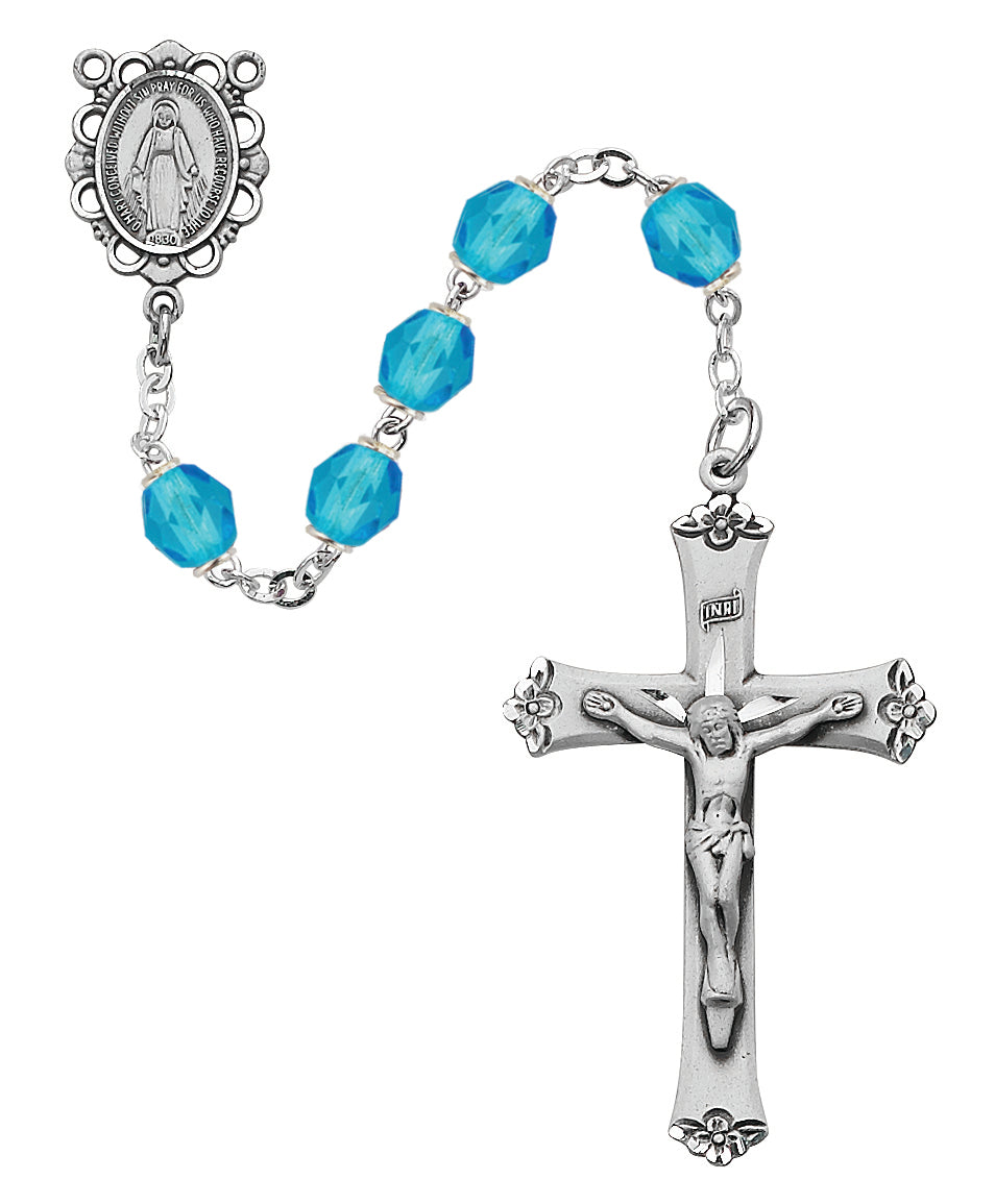 Aqua Glass March Rosary  (875L-AQF)