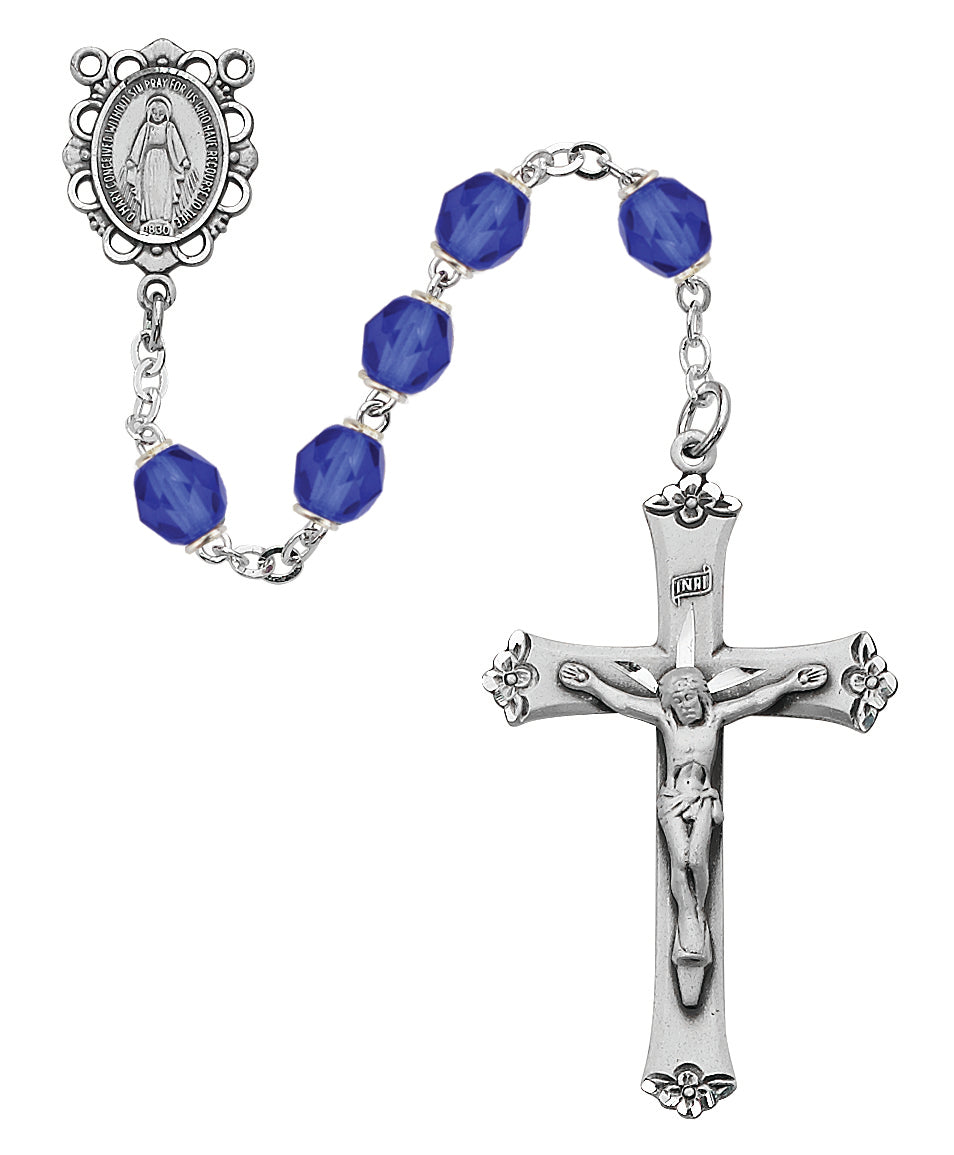 Dark Blue Glass September Rosary  (875L-BLF)