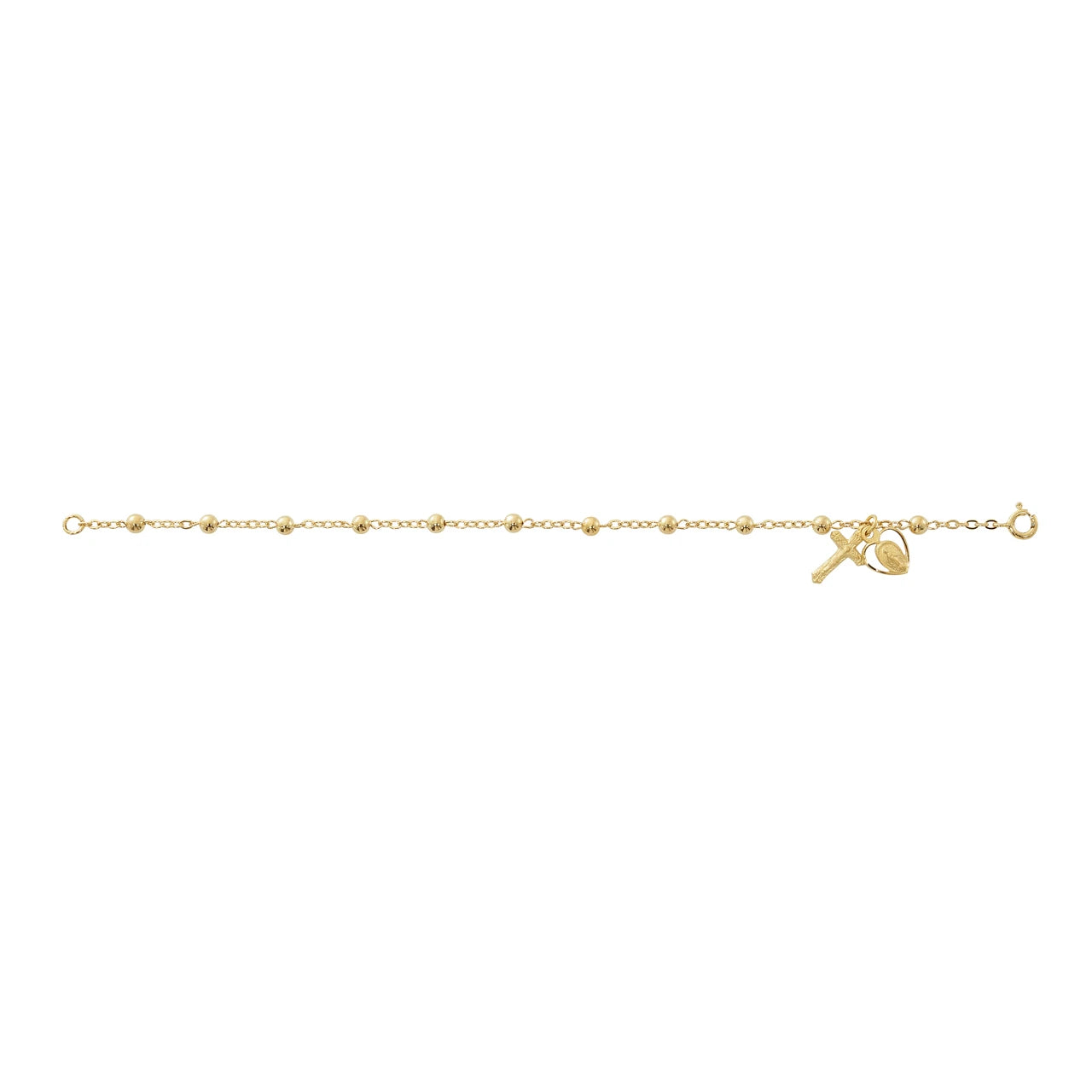 7.5in Gold Over Sterling Silver Miraculous Medal 4MM Rosary Bracelet