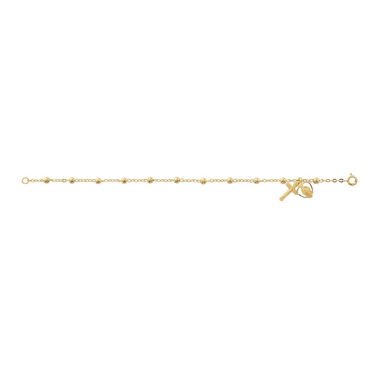 7.5in Gold Over Sterling Silver Miraculous Medal 4MM Rosary Bracelet