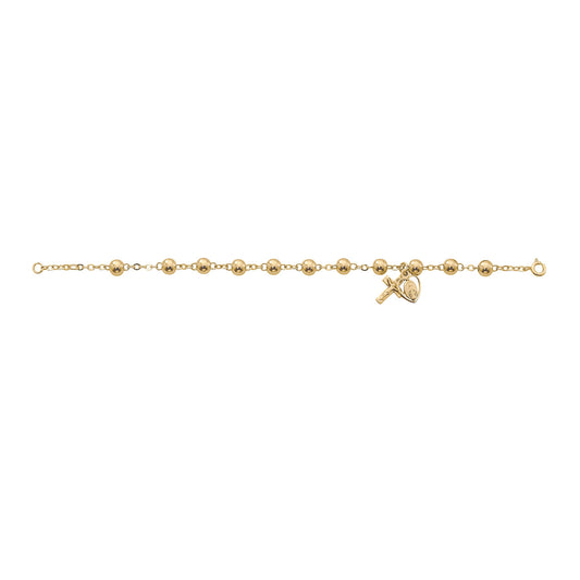 7.5in Gold Over Sterling Silver Miraculous Medal 6MM Rosary Bracelet