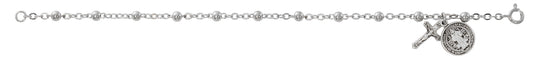 7.5in Sterling Silver with Beads, Crucifix & St. Benedict Medal Bracelet