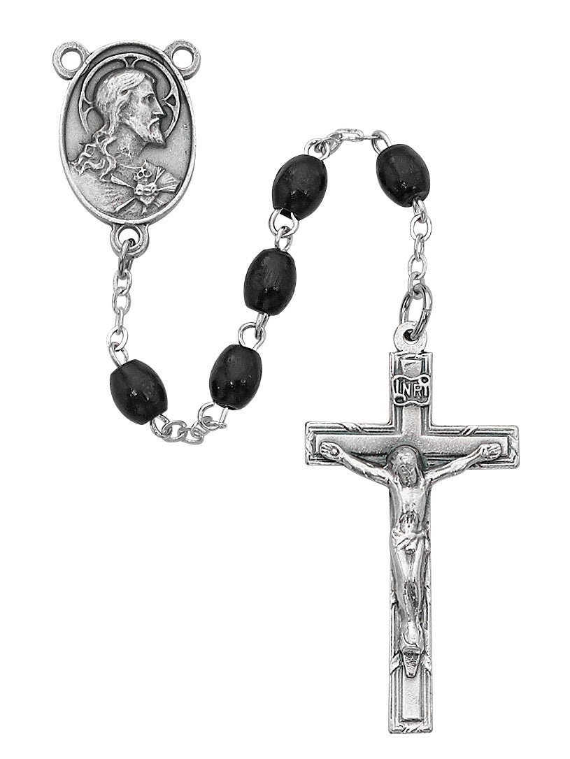Black Oval Wood Rosary  (942DF)