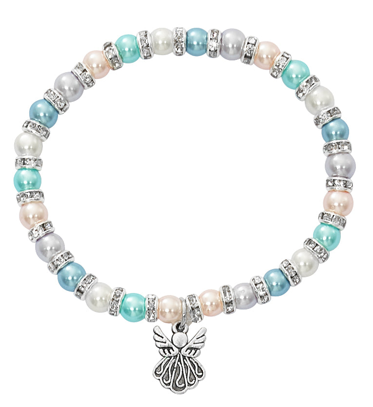 Baby Multi Pearl Guardian Angel Stretch Bracelet - Carded