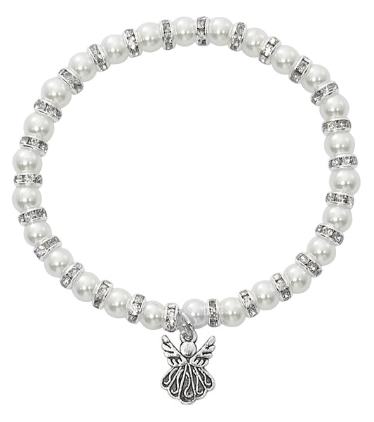 Baby Pearl Guardian Angel Stretch Bracelet - Carded