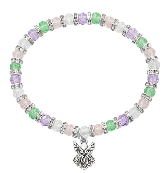 Baby Multicolor Crystal Guardian Angel Stretch Bracelet - Carded
