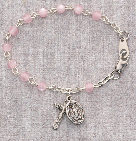 5 1/2in Pink Pewter Baby Rosary Bracelet