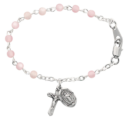 5 1/2in Pink Sterling Silver Baby Rosary Bracelet