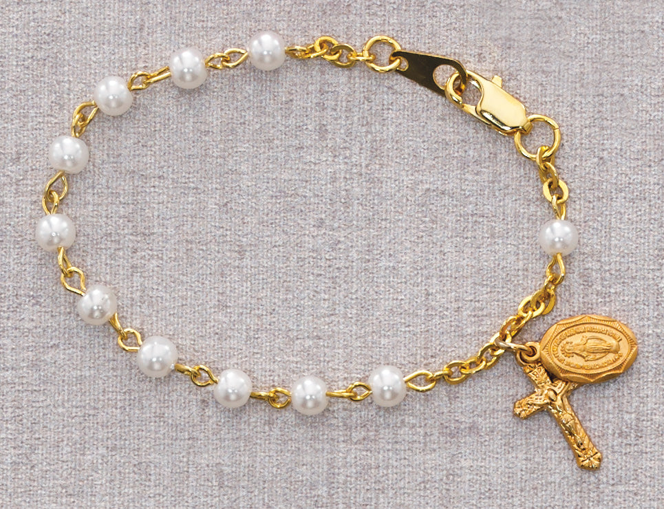 5 1/2in Gold Pewter Pearl Like Baby Bracelet