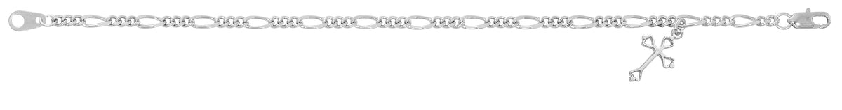 7.5in Silver Tone Figaro Cross Bracelet