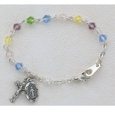 5 1/2in Multicolor Rhodium Plated Baby Rosary Bracelet