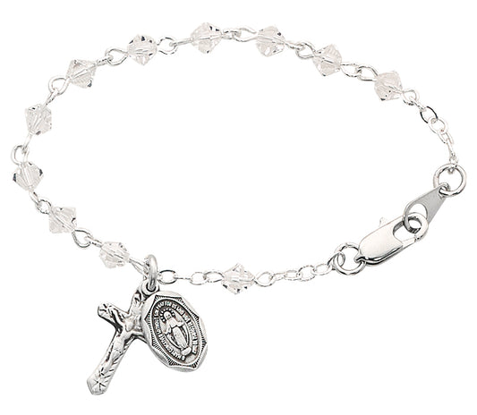 5 1/2in Crystal Sterling Silver Baby Rosary Bracelet